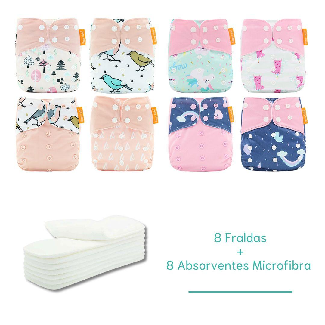 Kit 8 Fraldas Ecológicas + 8 Absorventes de Microfibra - Planeta Gaia