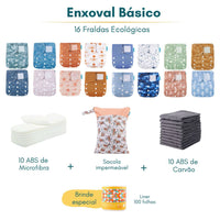 Kit Enxoval 16 Fraldas Ecológicas + 20 Absorventes Carvão e Microfibra + Sacola Impermeável