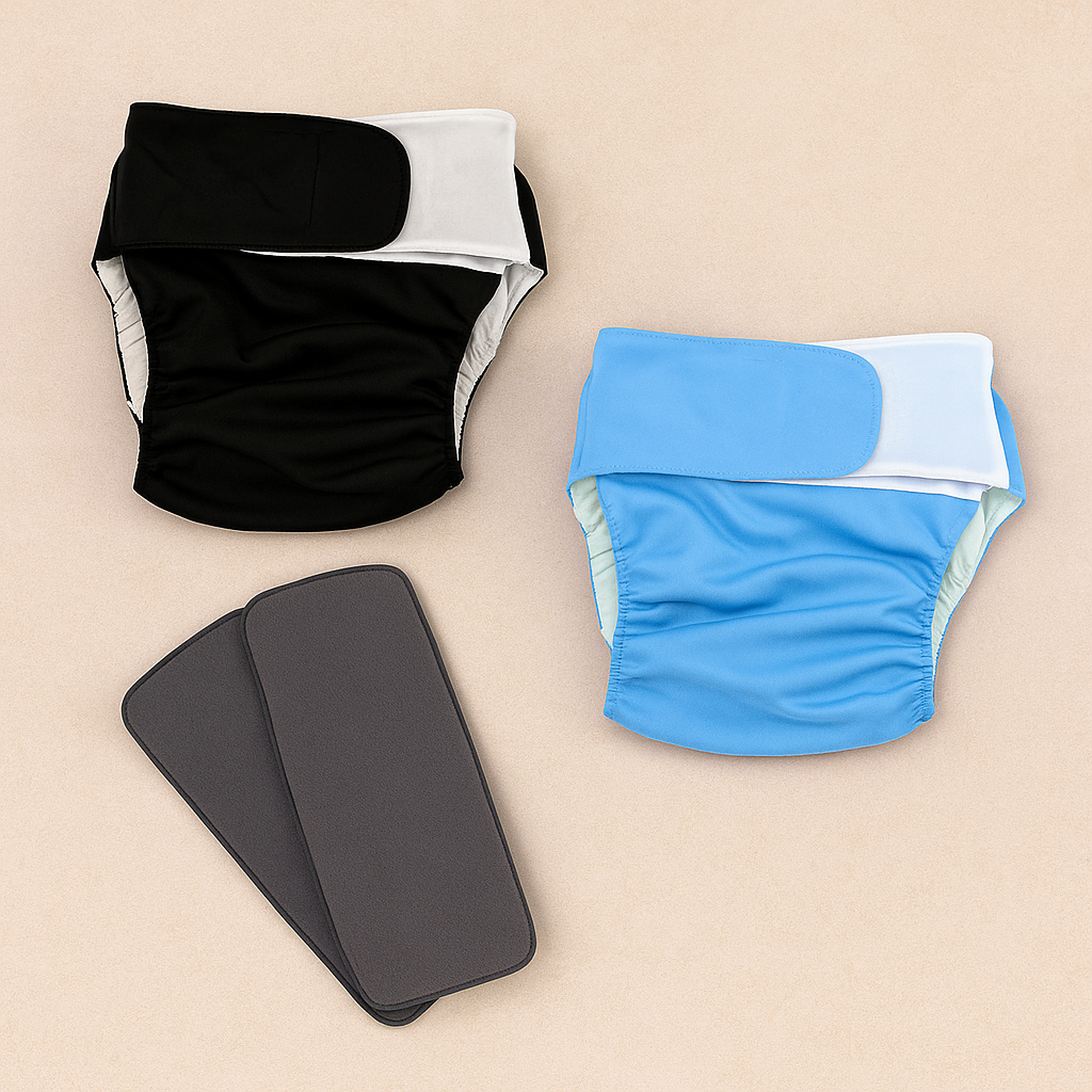 Kit 2 Fraldas Ecológicas Reutilizável para Adultos | Ajustável, Confortável e Lavável – Absorvente Carvão e Microfibra
