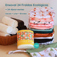 Kit Enxoval 24 Fraldas Ecológicas Happy Flute+ 24 Absorventes + 1 Sacola Impermeável + 1 Liner S - Bebê