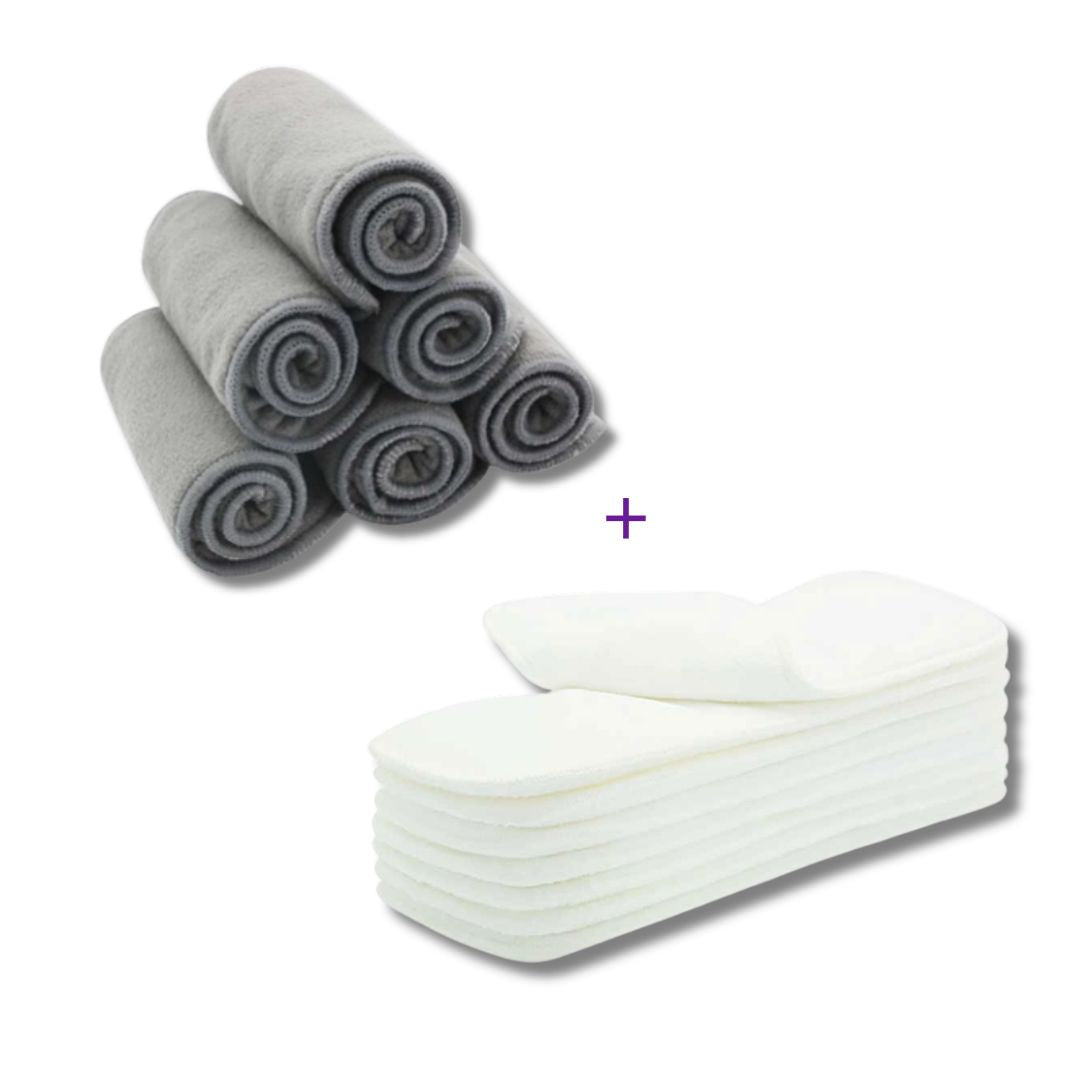 10 Absorventes Fibra de Carvão + 10 Absorventes de Microfibra - Happy Flute de Alta Qualidade – Reutilizável, Lavável (4 Camadas)