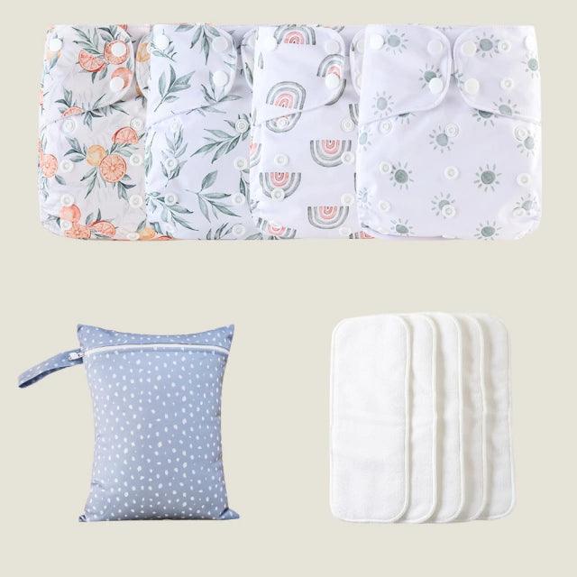 Kit 4 Fraldas Ecológicas + 4 Absorventes de Microfibra + 1 Sacola Impermeável - Planeta Gaia