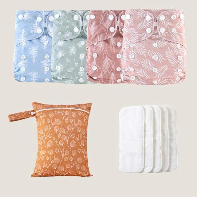 Kit 4 Fraldas Ecológicas + 4 Absorventes de Microfibra + 1 Sacola Impermeável - Planeta Gaia