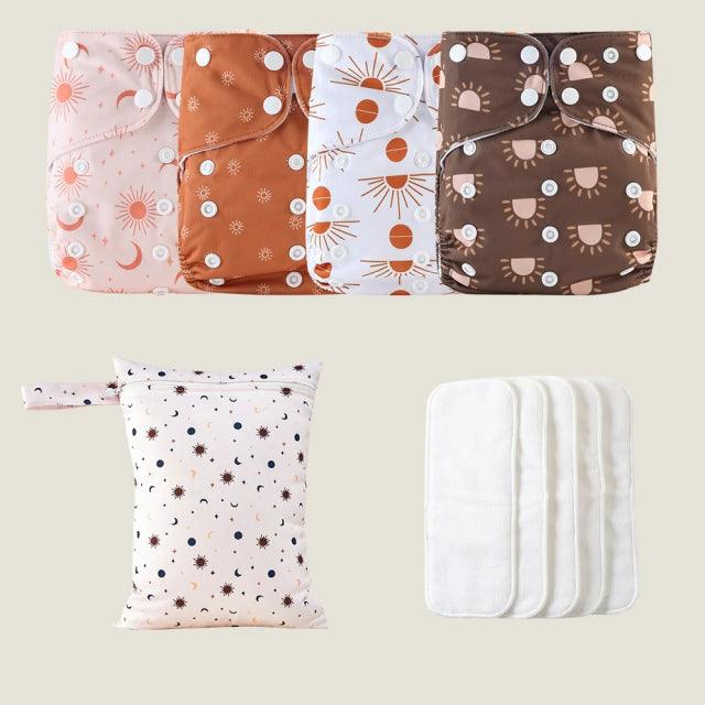 Kit 4 Fraldas Ecológicas + 4 Absorventes de Microfibra + 1 Sacola Impermeável - Planeta Gaia