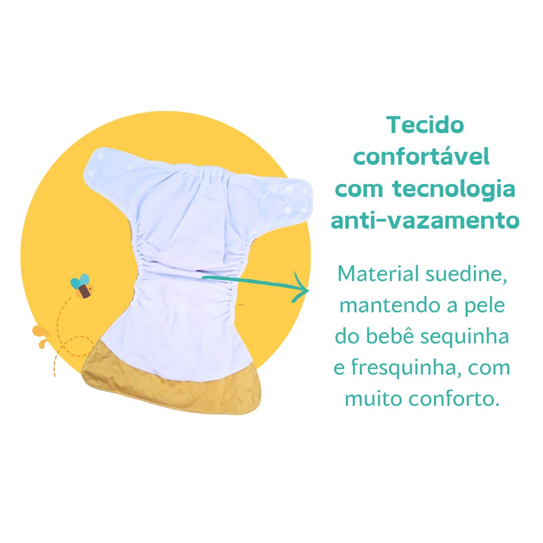 Kit Enxoval 12 Fraldas Ecológicas + 20 Absorventes Carvão e Microfibra +Liner Biodegradável