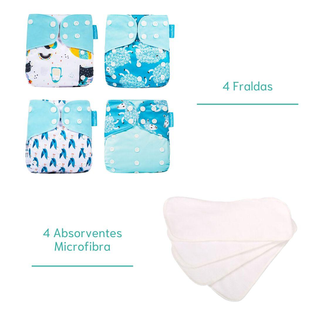 Kit 4 Fraldas Ecológicas + 4 Absorventes Microfibra - Planeta Gaia