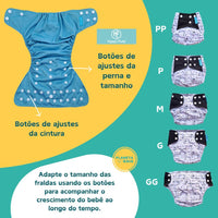 Kit 8 Fraldas Ecológicas + 8 Absorventes de Carvão de Bambu - Planeta Gaia