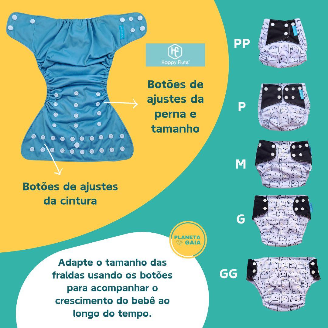 Kit 8 Fraldas Ecológicas + 8 Absorventes de Carvão de Bambu - Planeta Gaia