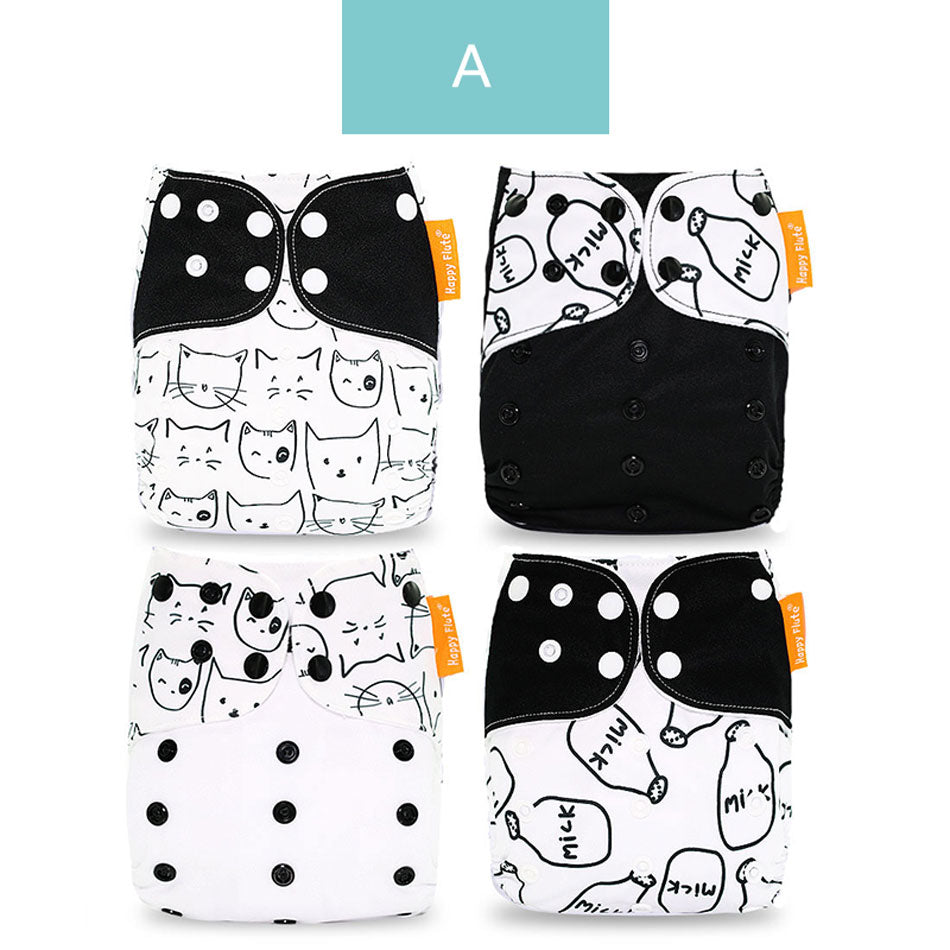 Kit 4 Fraldas Ecológicas de Pano HappyFlute  para Bebes + 4 Absorventes de carvão de Bambu