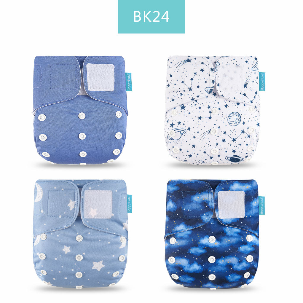Kit 4 Fraldas Ecológicas de Pano HappyFlute  para Bebes + 4 Absorventes de carvão de Bambu