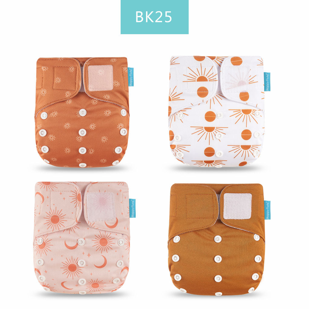 Kit 4 Fraldas Ecológicas de Pano HappyFlute  para Bebes + 4 Absorventes de carvão de Bambu