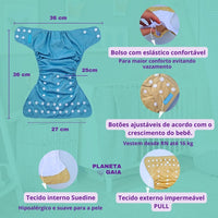 Kit 8 Fraldas Ecológicas Happy Flute + 8 Absorventes Fibra Carvão de Bambu - Reutilizável e Lavável