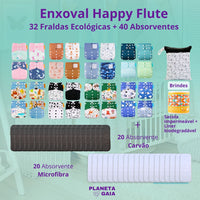 Kit Enxoval 32 Fraldas Ecológicas Happy Flute + 40 Absorventes + Sacola Impermeável + Liner