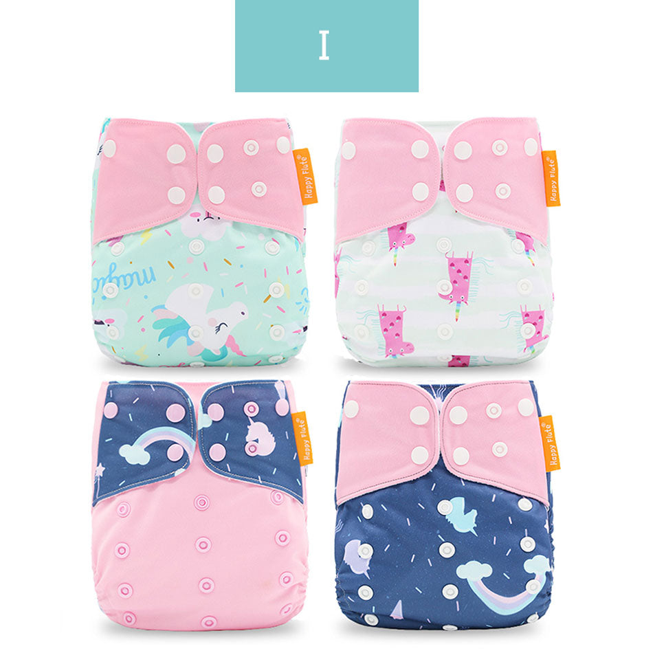 Kit 4 Fraldas Ecológicas de Pano HappyFlute  para Bebes + 4 Absorventes de carvão de Bambu