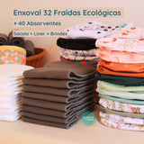 Kit Enxoval 32 Fraldas Ecológicas Happy Flute + 40 Absorventes + Sacola Impermeável + Liner