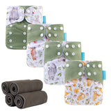 Kit 4 Fraldas Ecológicas de Pano HappyFlute  para Bebes + 4 Absorventes de carvão de Bambu